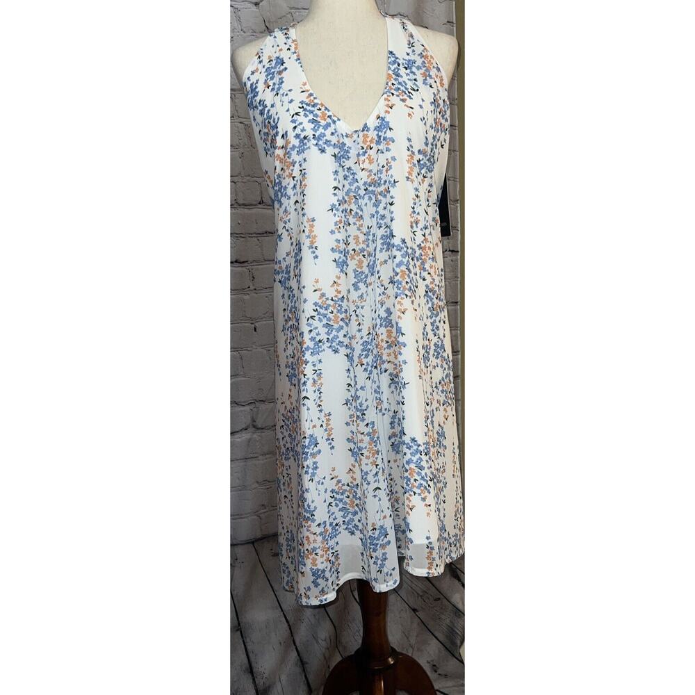 Women’s Floral Chiffon Halter White & Blue Dress Kojoonin M NWT